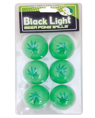 Pot Leaf Black Light Pong Balls - Green Pack Of 6