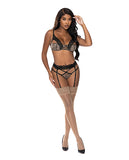 Purrfect Balconette Bra & Garter Panty Animal/black L/xl