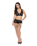 Ooh La Lace Bralette, Garter Skirt & G-string Black L/xl