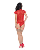 Ooh La Lace Cap Sleeve Basque & Tanga Panty Red L/xl