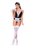 3 Pc French Maid Bodysuit, Apron & Head Piece Black-white S-m