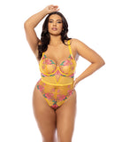 Elisabeth Unlined Underwire Embroidered Teddy - Yellow 1X