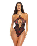 Maxi Unlined Monowire Galloon Lace Teddy W/o-ring Detail Black/red L/xl