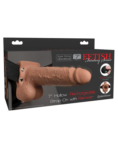 Fetish Fantasy Series 7 Inch Hollow Rechargeable Strap On W-remote - Tan