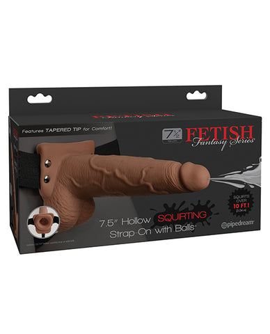 Fetish Fantasy Series 7.5 Inch Hollow Squirting Strap On W-balls - Tan