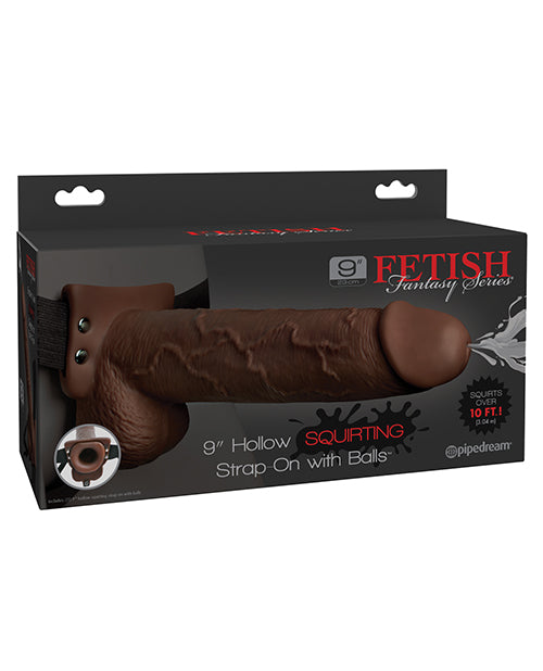 Fetish Fantasy Series 9 Inch Hollow Squirting Strap On W-balls - Brown