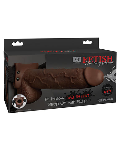 Fetish Fantasy Series 9 Inch Hollow Squirting Strap On W-balls - Brown