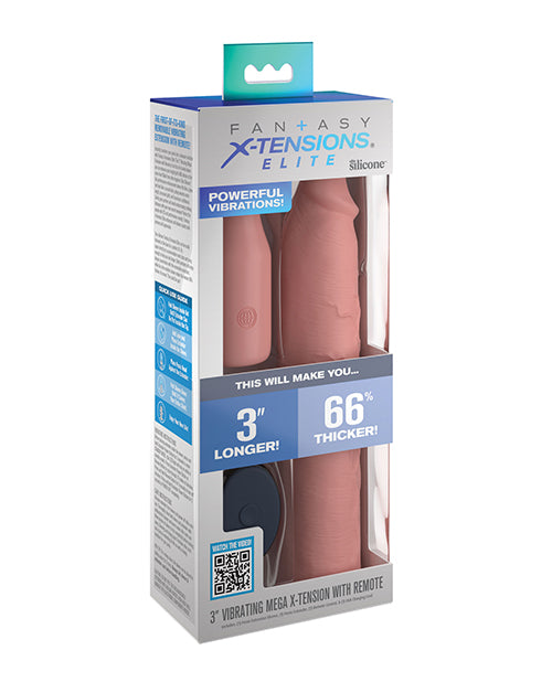 Fantasy X-tensions Elite 9 Inch Sleeve Vibrating 3 Inch Plug W-remote - Light