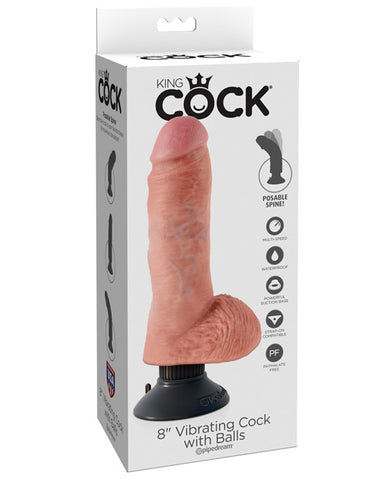 King Cock 8 Inch Vibrating Cock W-balls - Flesh