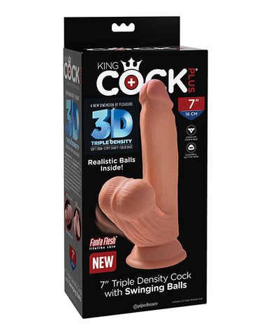 King Cock Plus 7 Inch Triple Density Cock W-swinging Balls - Tan