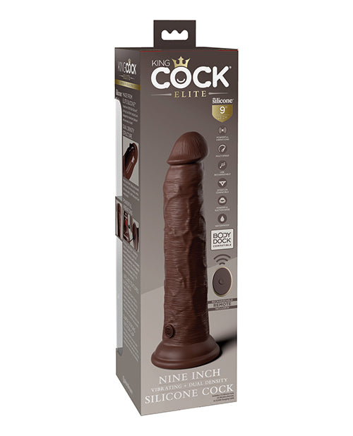 King Cock Elite 9 Inch Dual Density Vibrating Silicone Cock W-remote - Brown