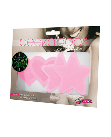 Peekaboos Glow In The Dark Hearts & Stars - Hot Pink 2 Pairs