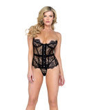 Fantasy Scalloped Eyelash Lace Bustier & Thong Black Md