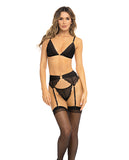 Rene Rofe Underneath It All Bra, Garter Belt & G-string Black M/l