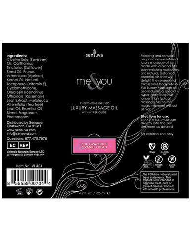 Sensuva Me & You Massage Oil - 4.2 Oz Grapefruit Vanilla