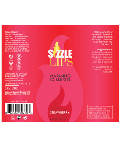 Sizzle Lips Warming Gel - 4.2 Oz Bottle Strawberry