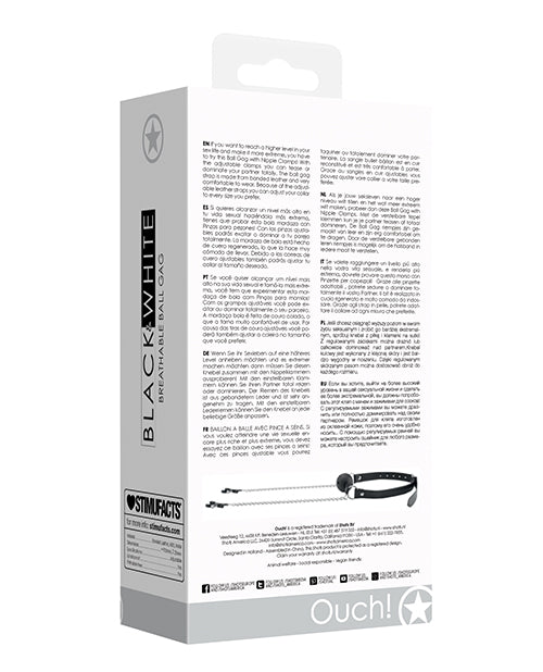 Shots Ouch Black & White Breathable Ball Gag W-nipple Clamps - Black