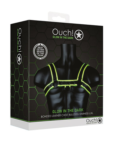 Shots Ouch Chest Bulldog Harness - Glow In The Dark L-xl