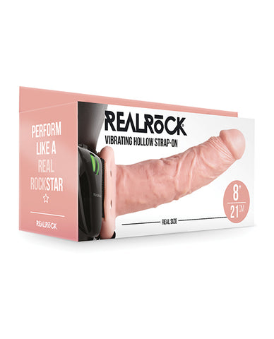 Shots Realrock 8 Inch Vibrating Hollow Strap On W/o Balls - Flesh