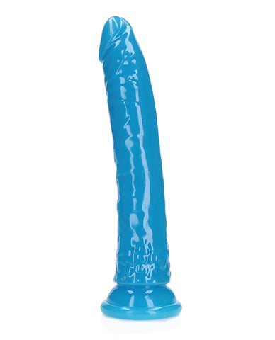 Shots Realrock 10 Inch Slim Dildo Glow In The Dark - Neon Blue