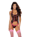 'lace Underwire Bustier W/g-string Black/hot Pink Lg