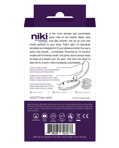 Vedo Niki Rechargeable Panty Vibe - Deep Purple