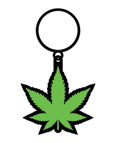 Wood Rocket Weed Pot Leaf Keychain - Green