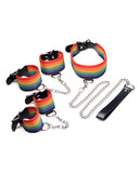 Master Series Kinky Pride Rainbow Bondage Set - Wrist & Ankle Cuffs & Collar W-leash