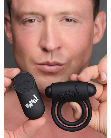 Bang! Vibrating Cock Ring & Bullet W-remote Control - Black