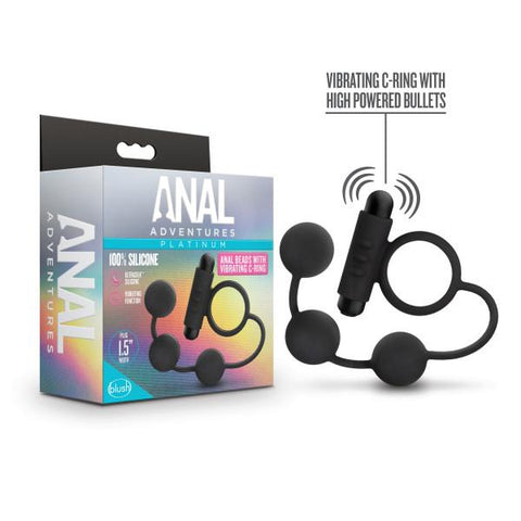 Anal Adventures Platinum Anal Beads W/ Vibrating C Ring