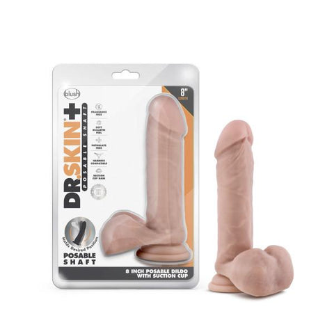 Dr Skin Plus 8in Posable Dildo W/ Balls Vanilla