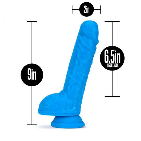 Neo Elite 9in Dual Density Cock /w Balls Neon Blue