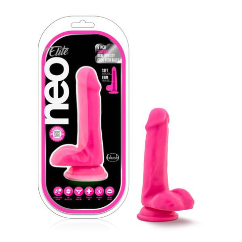 Neo Elite 6in Silicone Dual Density Cock W/ Balls Neon Pink