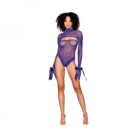 Metallic Fishnet Seamless Teddy Violet O/s