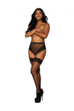 High-waisted Lace Garter Thong W/ Ribbon Back Black Large