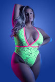 Glow Spotlight Contrast Lace Teddy Neon Green Q/s