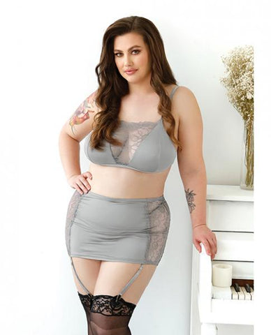 Layne Bralette Gartered Skirt & G-string Gray 1x/2x