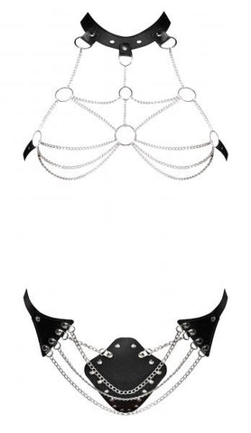 Victoria Chain Bra & Thong Set Black O/s