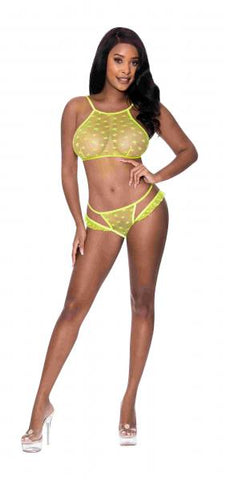 Love Star Halter Bra & Panty Set Chartreuse L/xl