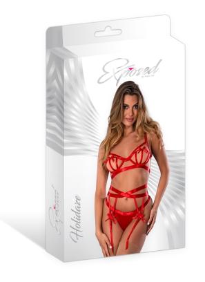 Holidaze Open Strap Bra Garter & Panty Set Red S/m