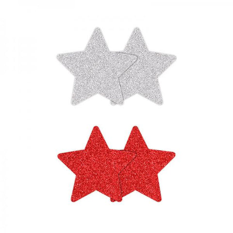 Pretty Pasties Glitter Stars Red/silver 2 Pair