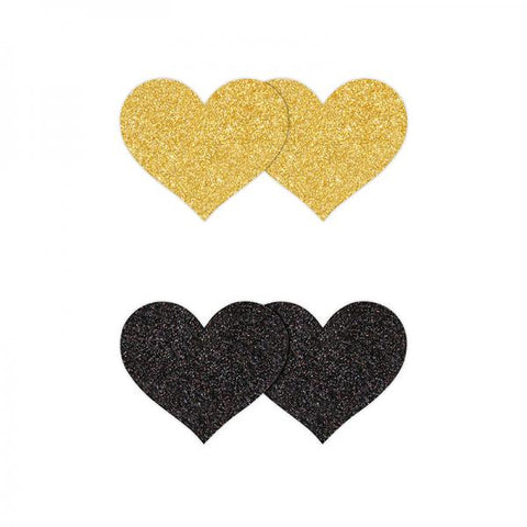 Pretty Pasties Glitter Hearts Black/gold 2 Pair