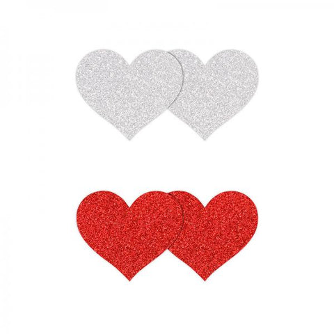 Pretty Pasties Glitter Hearts Red/silver 2 Pair