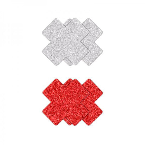 Pretty Pasties Glitter Cross Red/silver 2 Pair