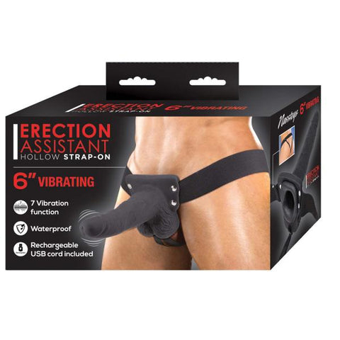 Erection Assistant Hollow Strap-on 6 Vibrating Black "