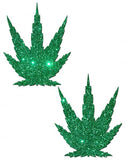 Pot Leaf Green Glitter Pasties