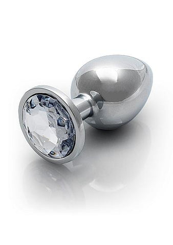 Round Gem Butt Plug Large Silver Diamond