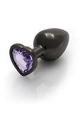 Heart Gem Butt Plug Medium Gunmetal Amethyst