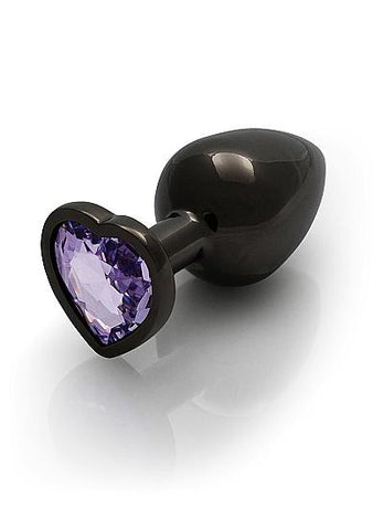 Heart Gem Butt Plug Large Gunmetal Amethyst