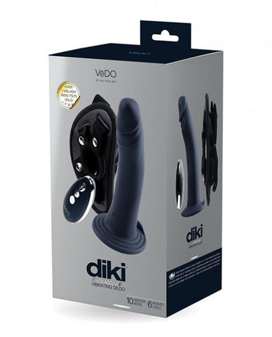 Vedo Diki Vibrating Dildo W/ Harness Just Black